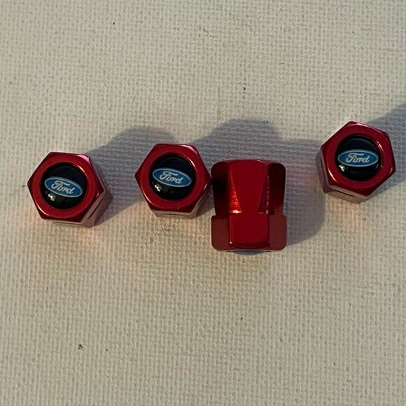 Ford logo valve Stem caps in Red set of 4 NWT - Picture 1 of 4
